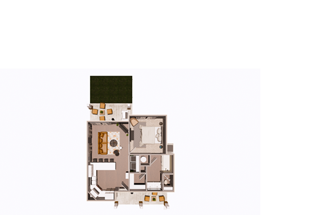 Floor plan for 1 bed, 1 bath, 750 sqft